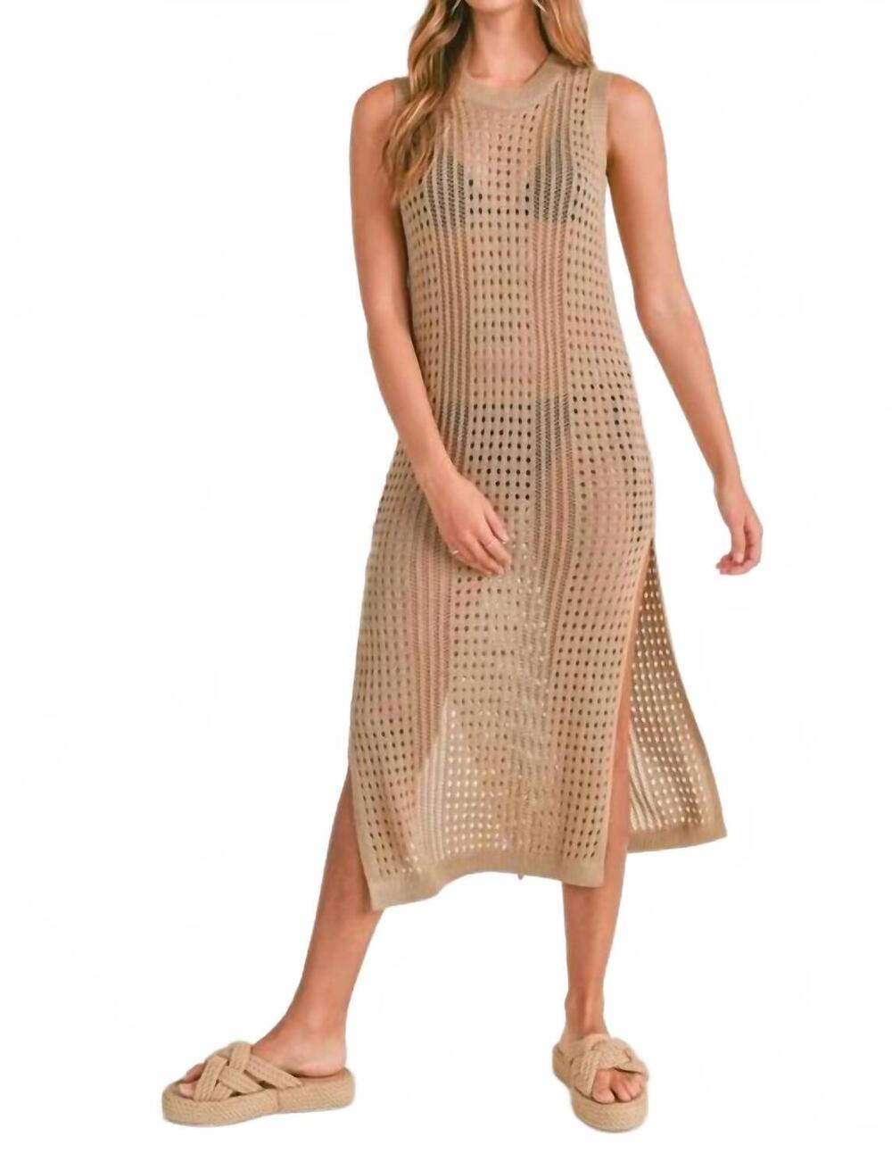 NEW MABLE sleeveless crochet knit cover up in mocha